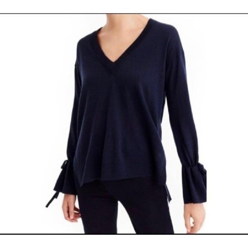 J.Crew Womens Merino Wool V-Neck Sweater size Medium Navy Blue